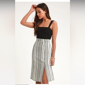 Lulus Sabine Grey Striped Button Down Midi Skirt